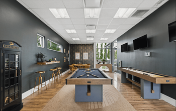Recreation room with billiards table and shuffleboard